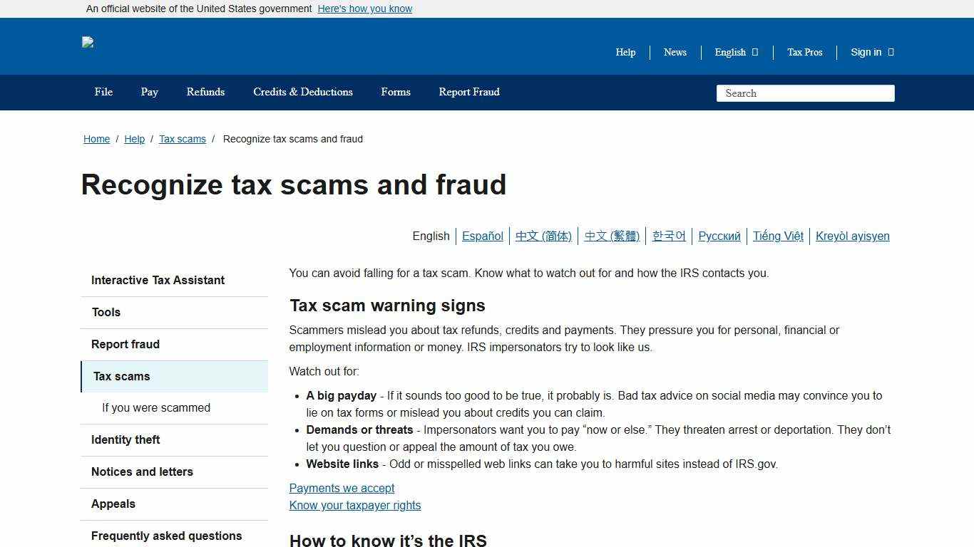Recognize tax scams and fraud Internal Revenue Service
