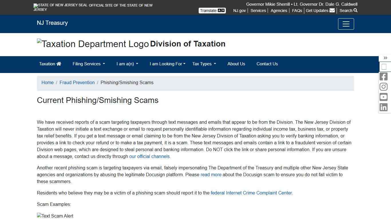 NJ Division of Taxation - Office of Criminal Investigation - Scam Alert